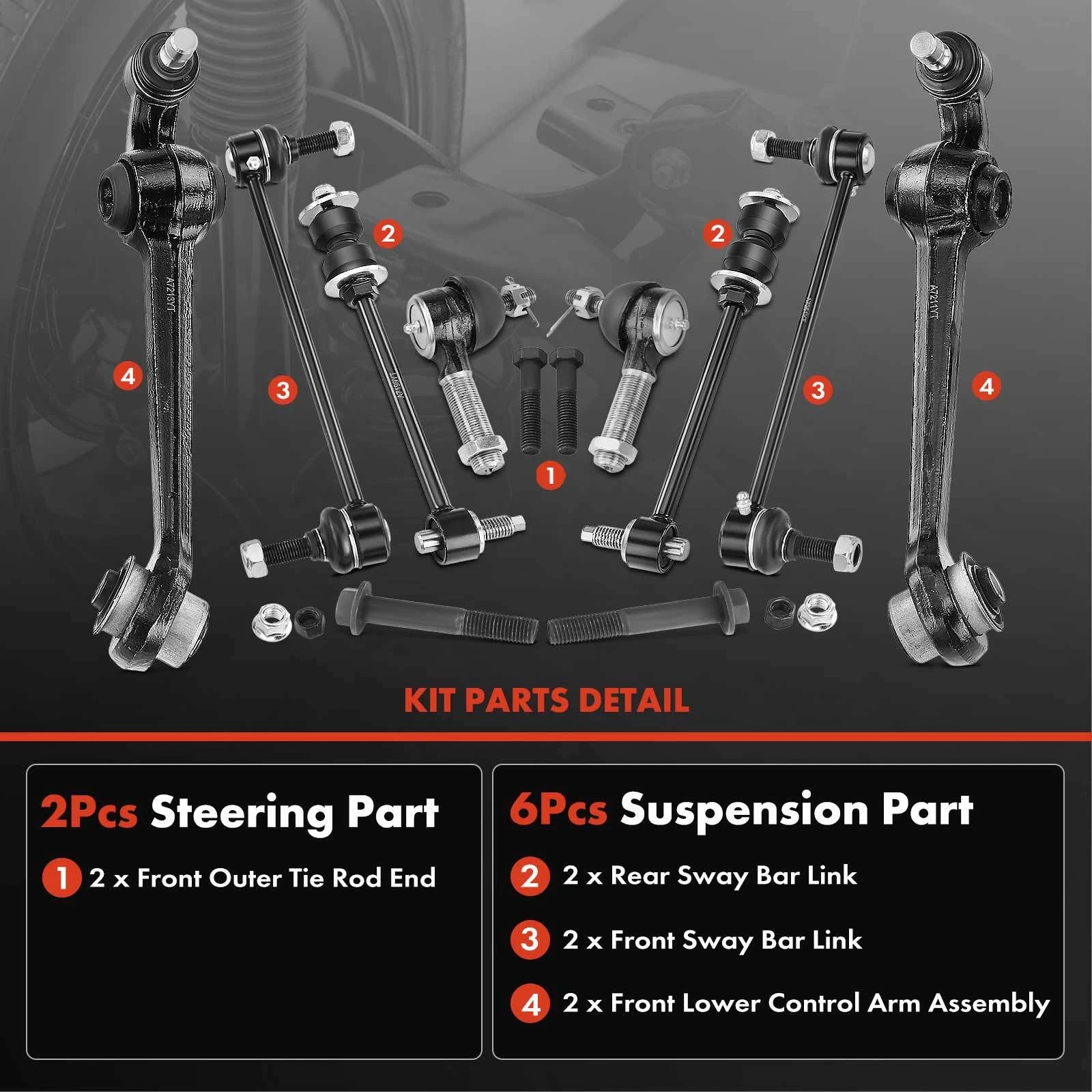 Set of 8 Control Arm Ball Joints for Chrysler Eagle