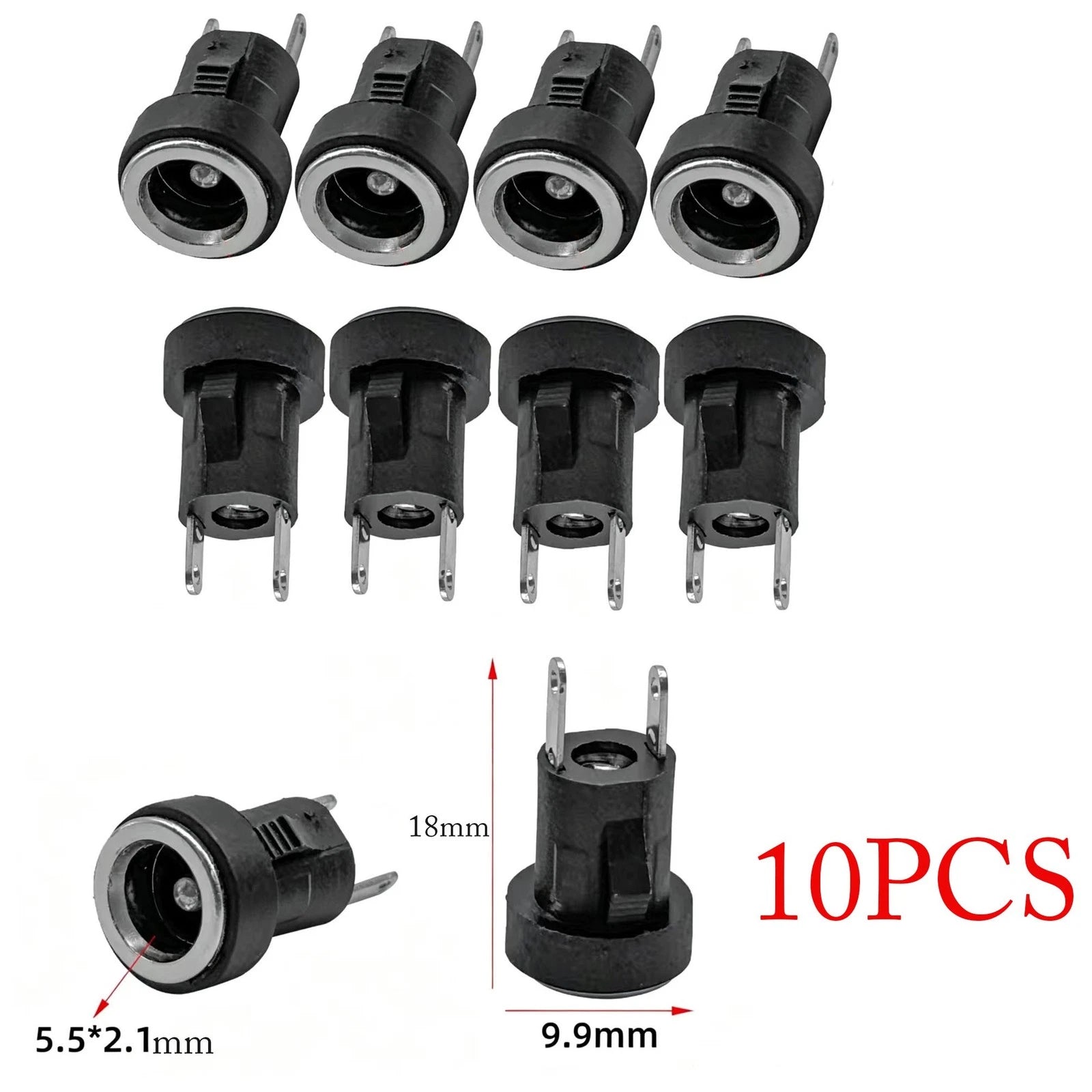 10pcs DC Power Socket Connector 5.5x2.1mm for PCB Applications