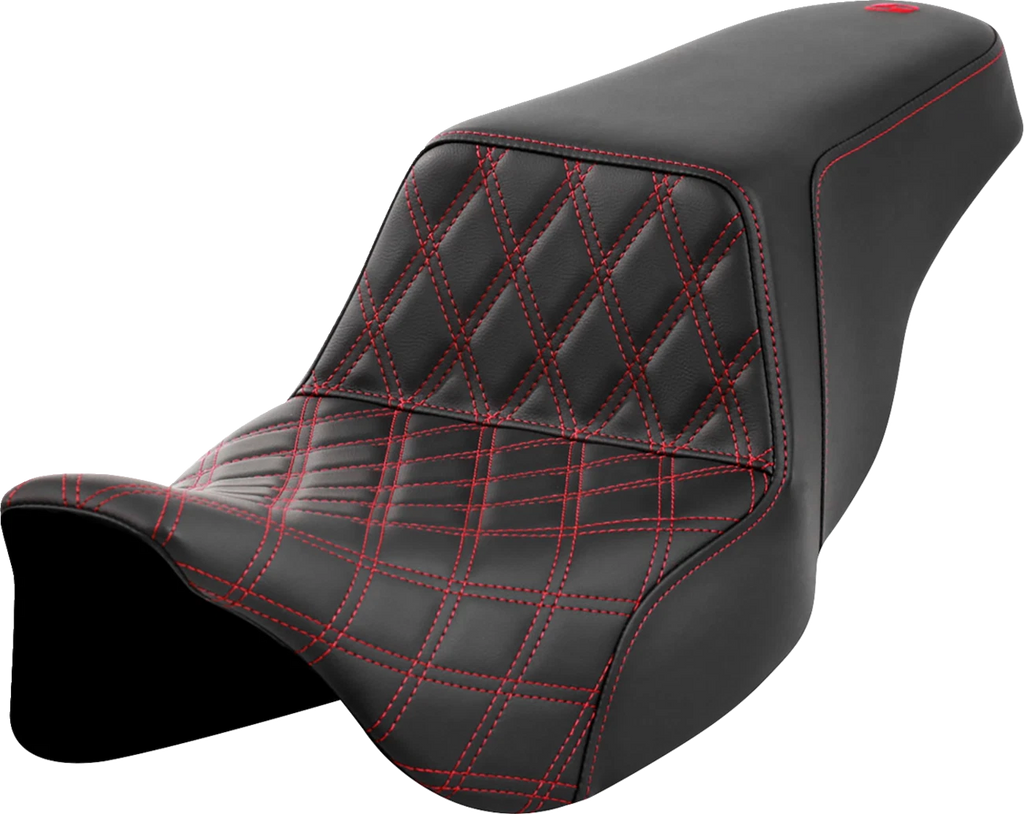 SADDLEMEN Step-Up Seat for FLH/FLT (2008–2023) - Front Lattice Stitch, Red Stitch