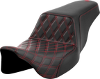 SADDLEMEN Step-Up Seat for FLH/FLT (2008–2023) - Front Lattice Stitch, Red Stitch