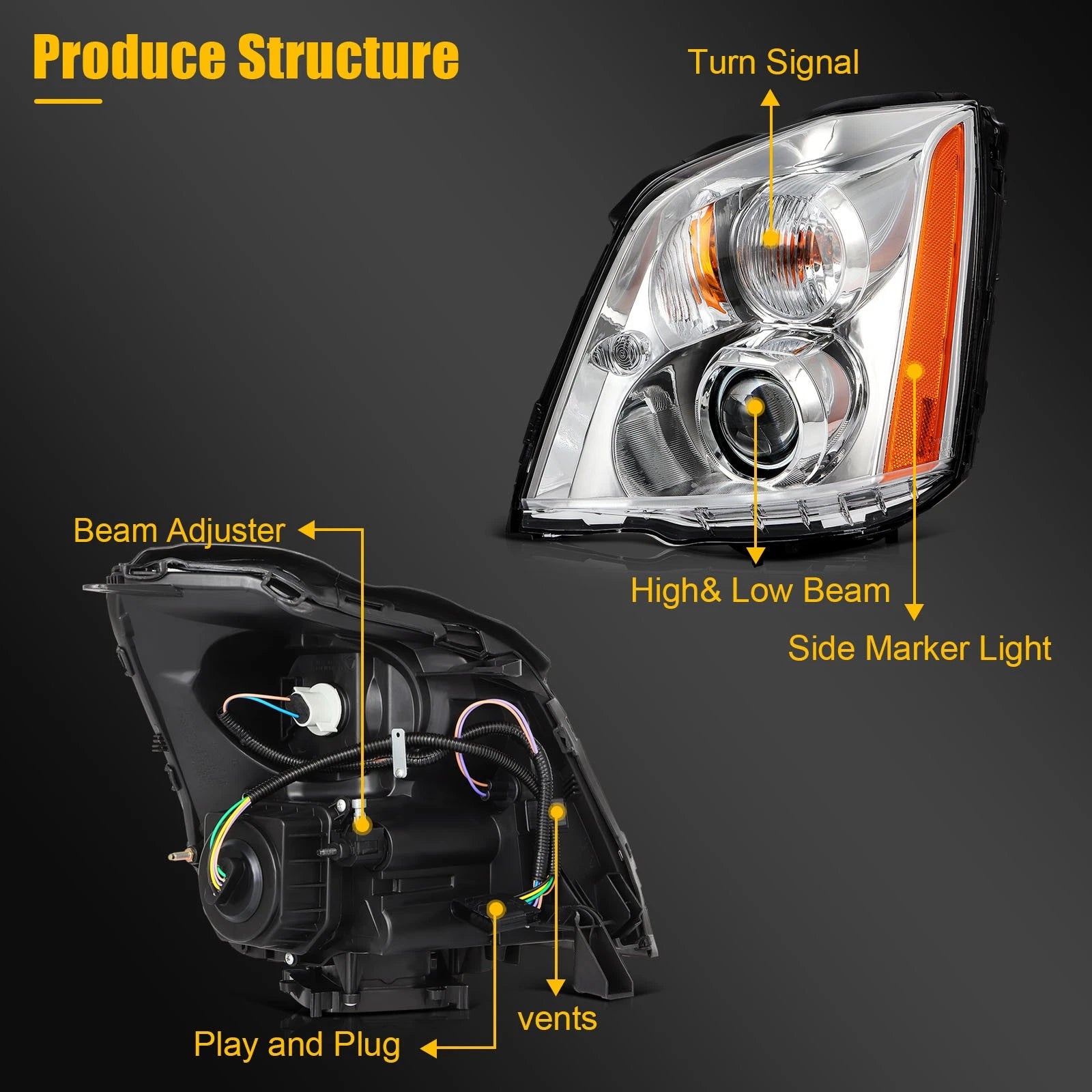 HID Xenon Headlight Assembly for Cadillac DTS (2006–2011) Left + Right