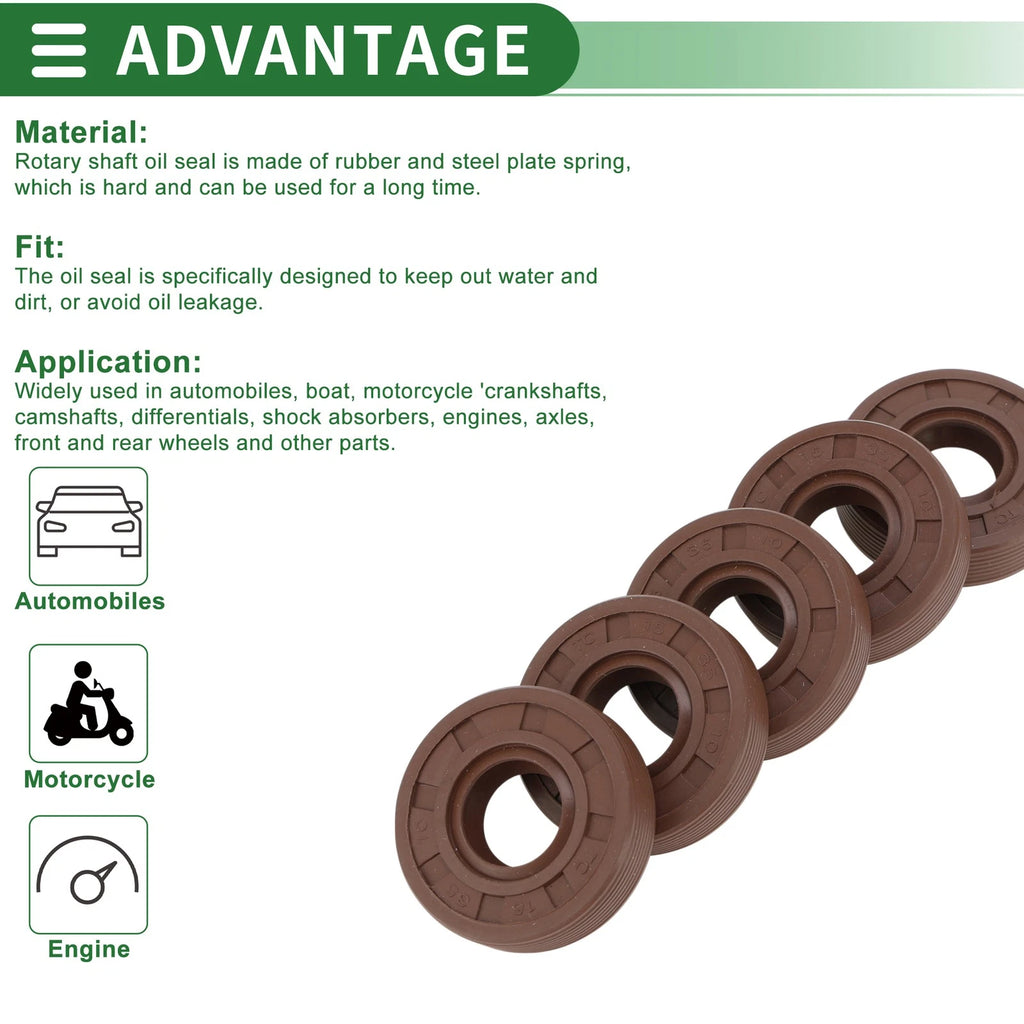 Oil Seal FKM Rubber 15x35x10mm for Various Models (5 Pcs)