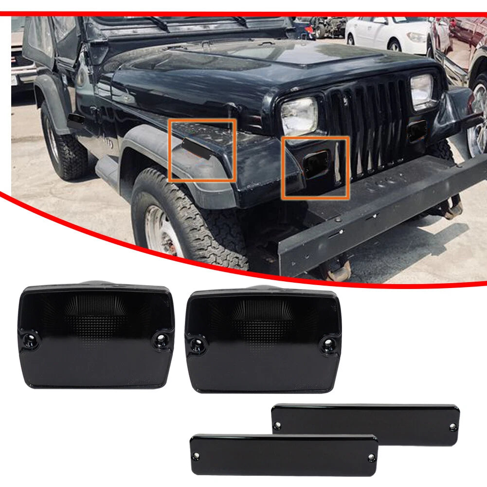 Set of 4 Smoked Bumper Signal & Fender Side Marker Lights for Jeep Wrangler (1987–1995)