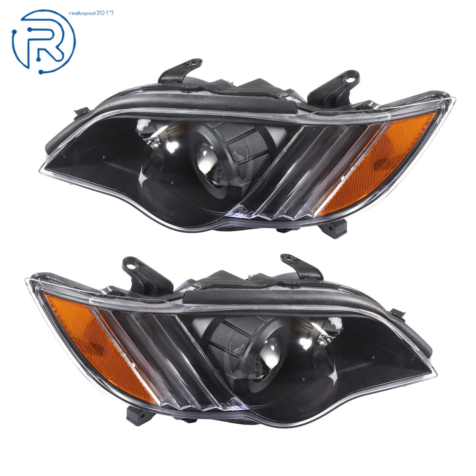 LH + RH Headlight for Subaru Legacy (2008–2009) Black Housing Halogen