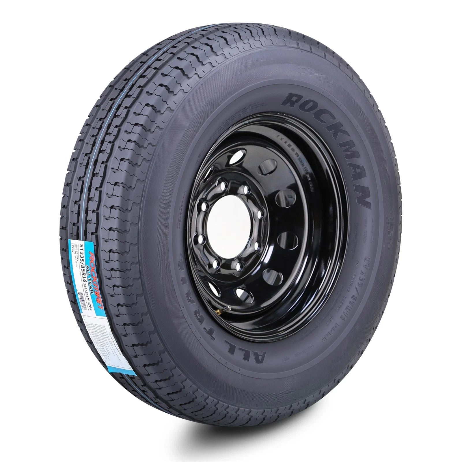 ROCKMAN ST235/85R16 Trailer Tire 12-Ply F 128M 8x6.5 PCD Black Mod Rim