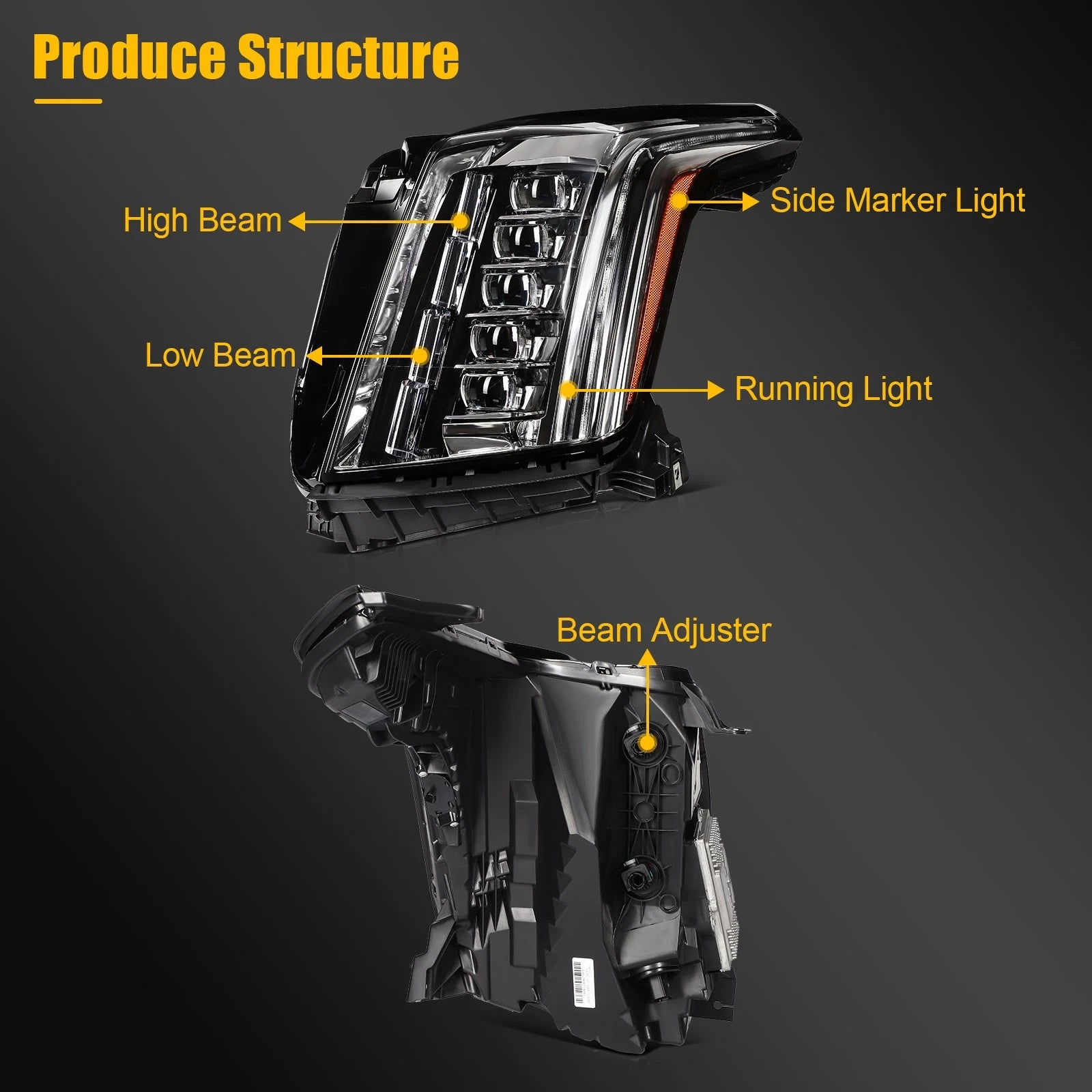 Full LED Left Side Headlight for Cadillac Escalade ESV (2015–2020)