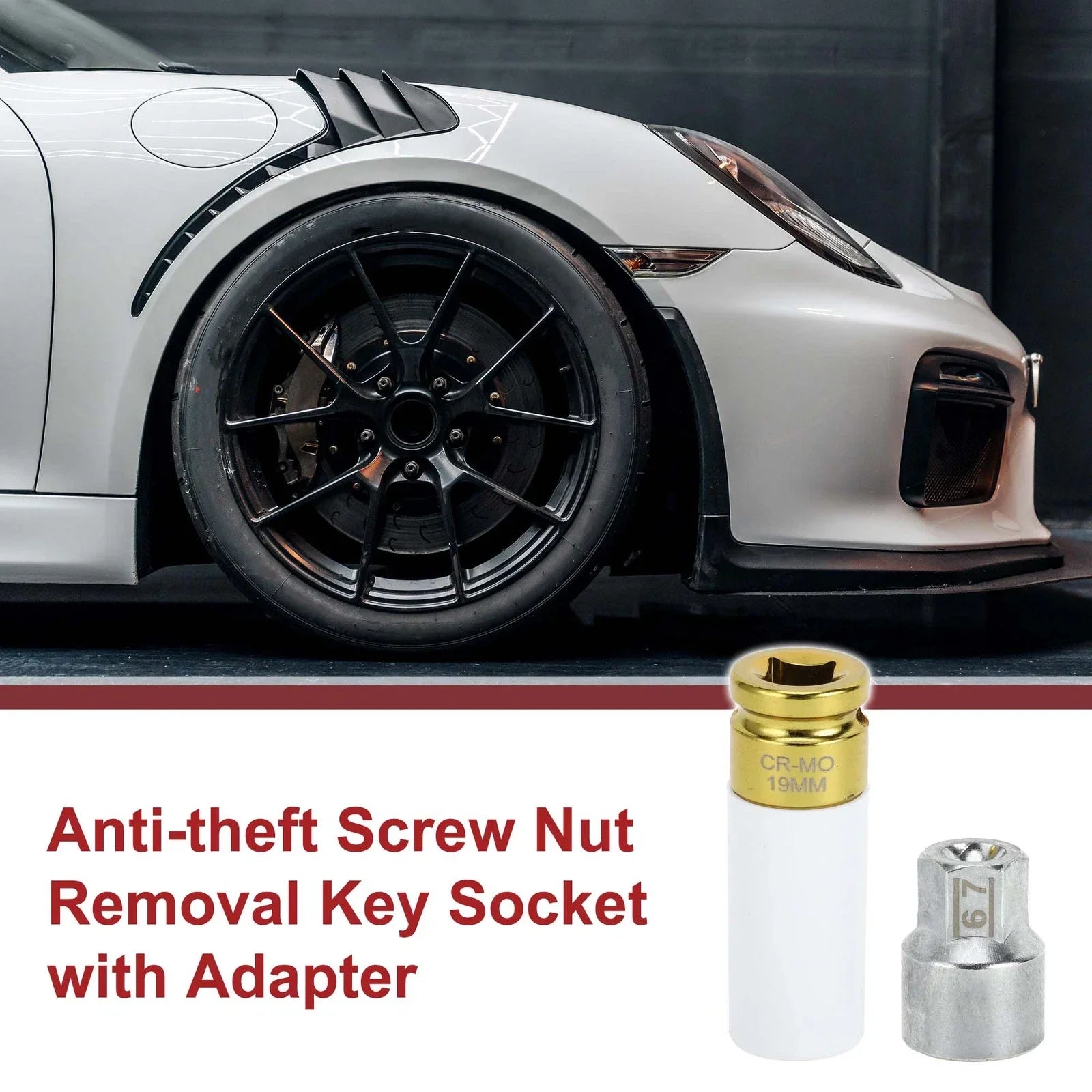 Set of 2 Wheel Lock Lug Nuts with 21 Teeth Anti-theft Key for Porsche Cayenne