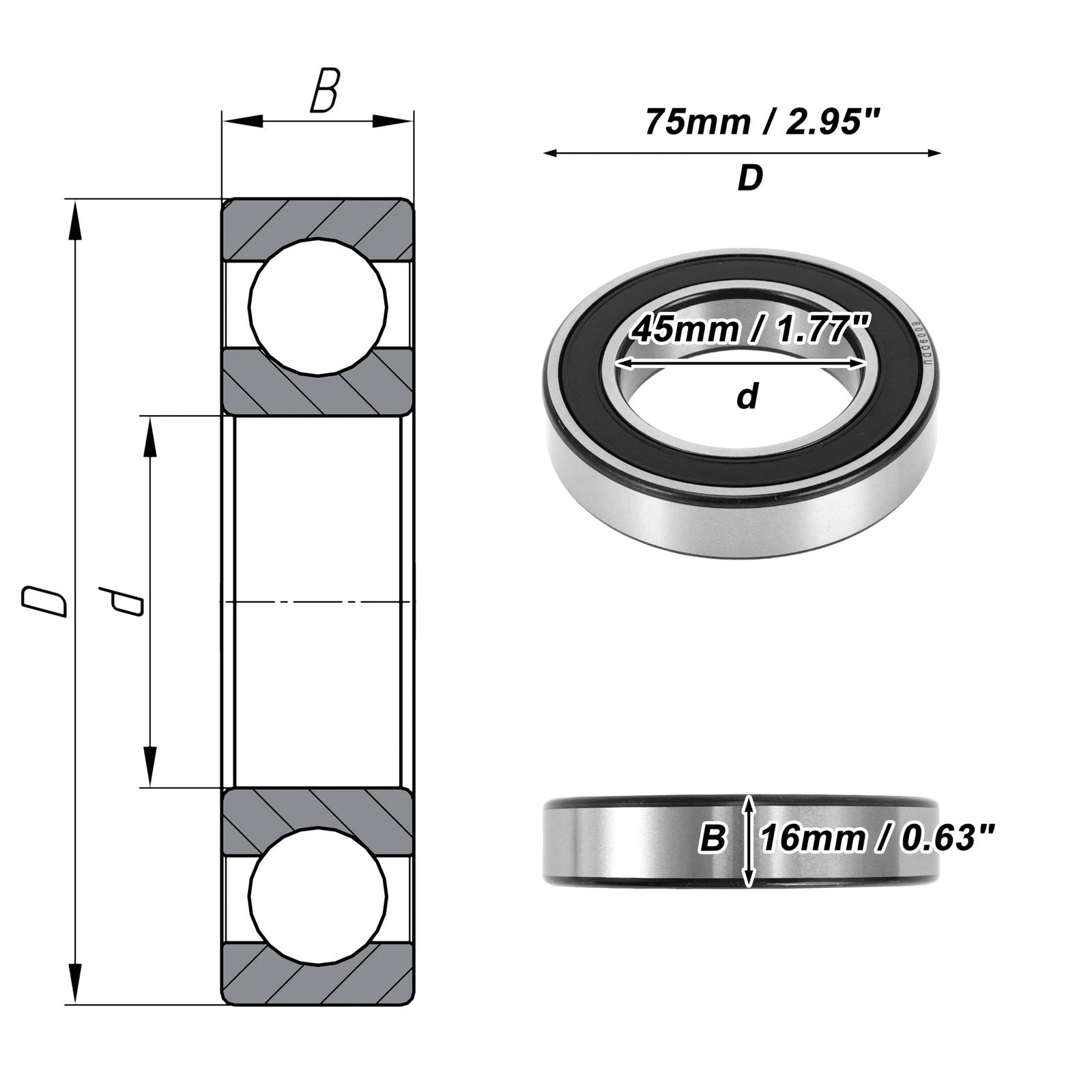 Deep Groove Ball Bearing 6009DDU for Scooter Skateboard Wheel (45x75x16mm)