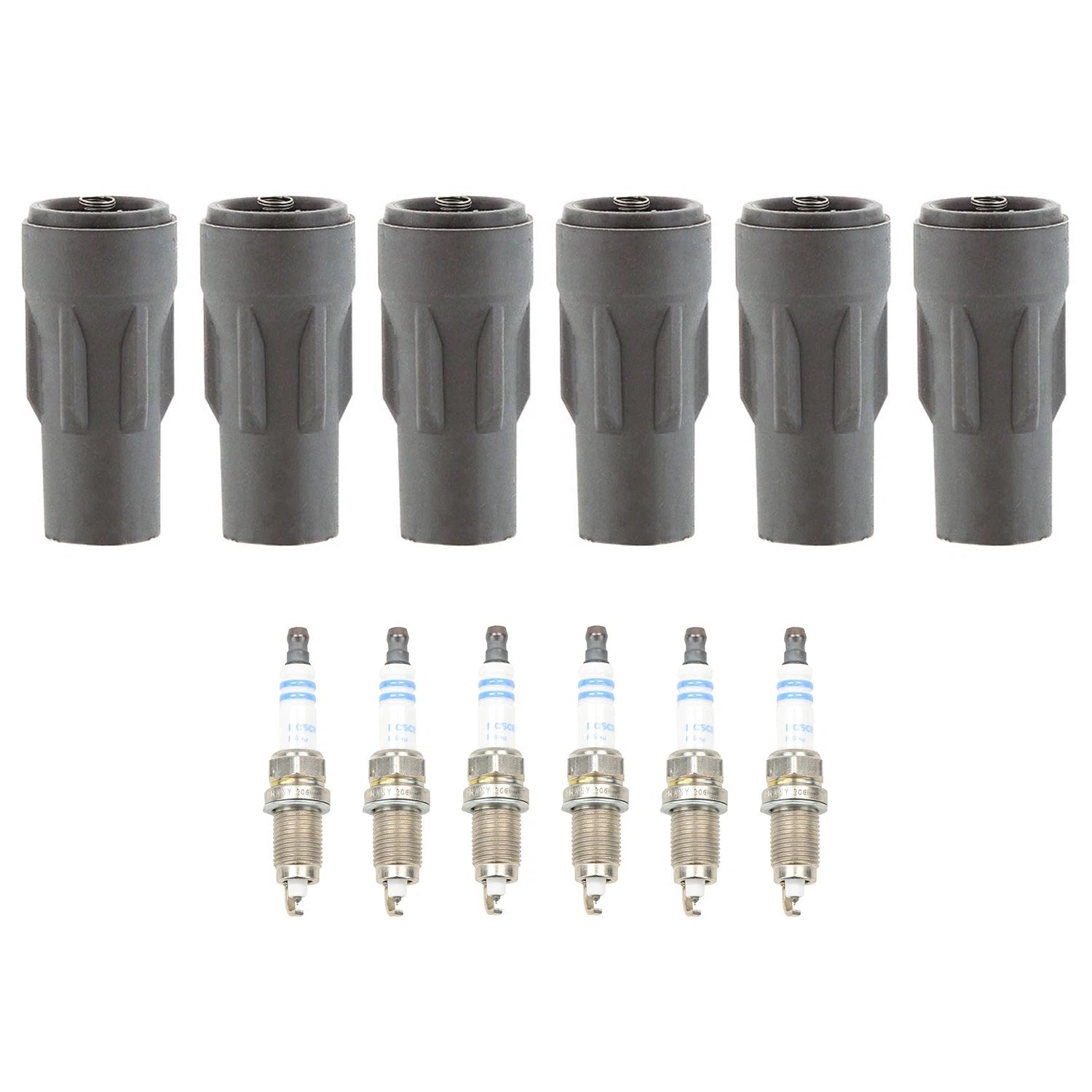 Set of 6 Bosch Double Platinum Spark Plugs & Denso Ignition Coil Boot Kit for Charger V6 (2011–2023)