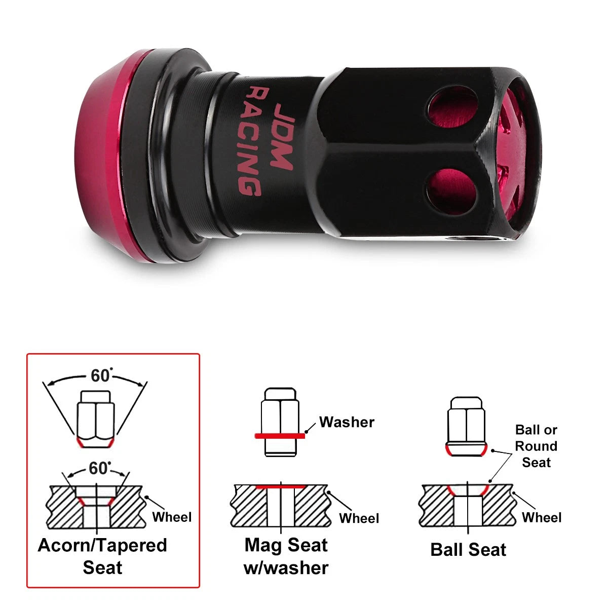 20Pc M12X1.5 Pink JDM Closed End Lug Nuts + Spline Locks + Key + Extension