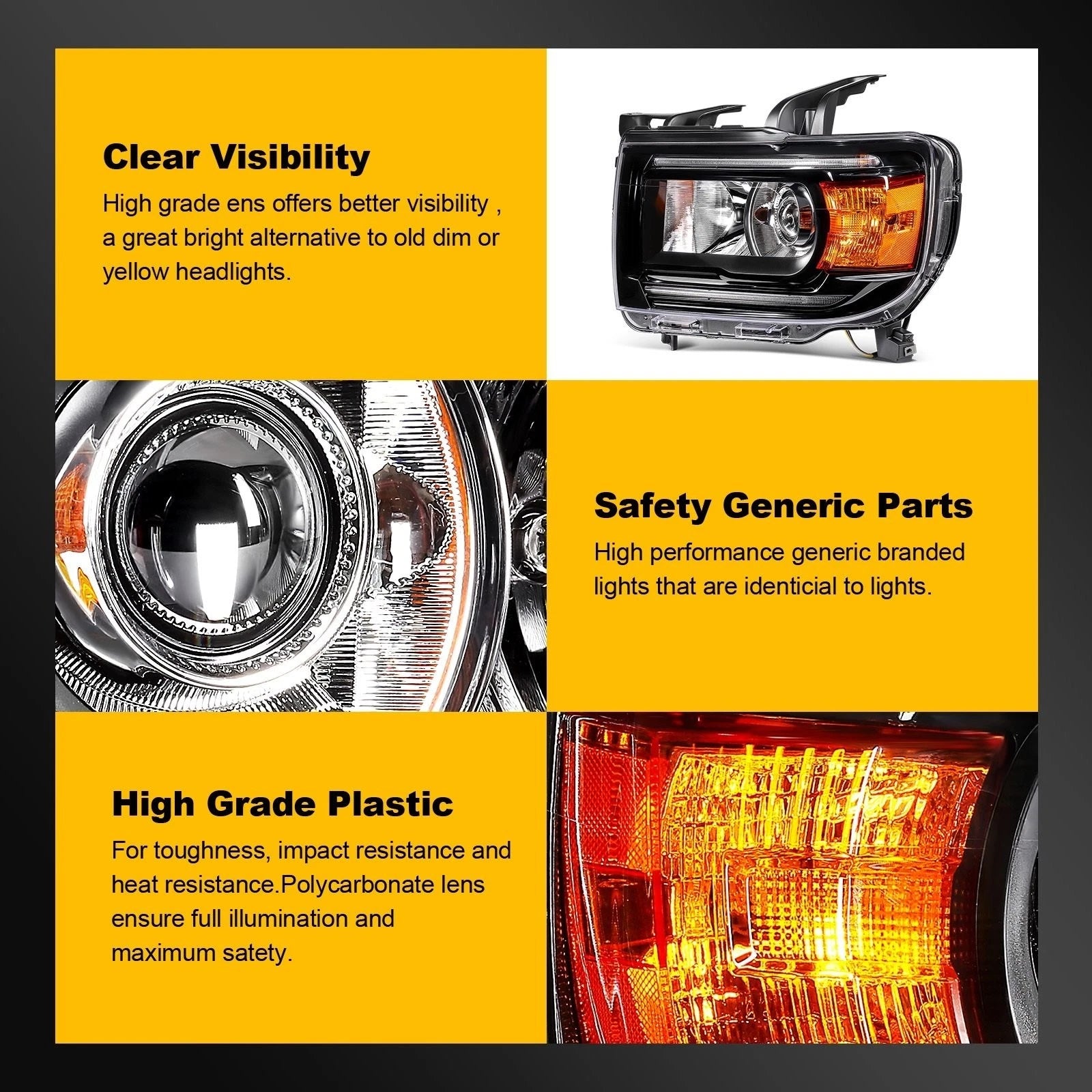 2Pcs Black Headlights with Bulbs for GMC Canyon (2015–2022)