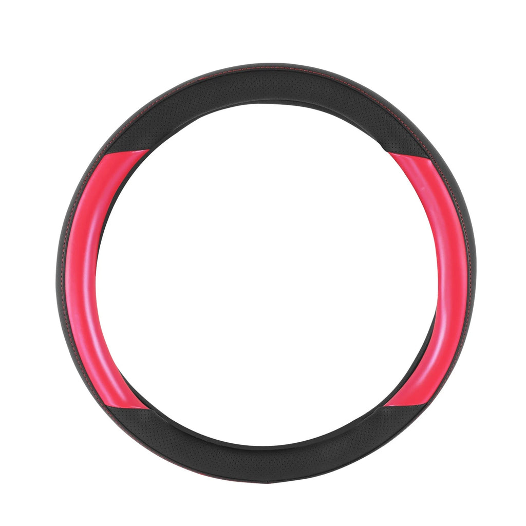 Steering Wheel Cover for Universal Fit (14.5"-15", Red, Perforated Leather)