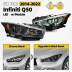 Set of 2 JDM Black LED Headlights for Infiniti Q50 (2014–2022) w/o AFS