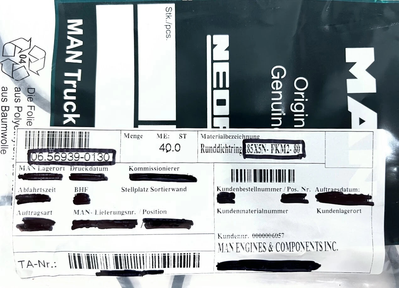 Set of 5 O-Ring 185X5N-FKM2-80 for MAN (06.56939-0130)