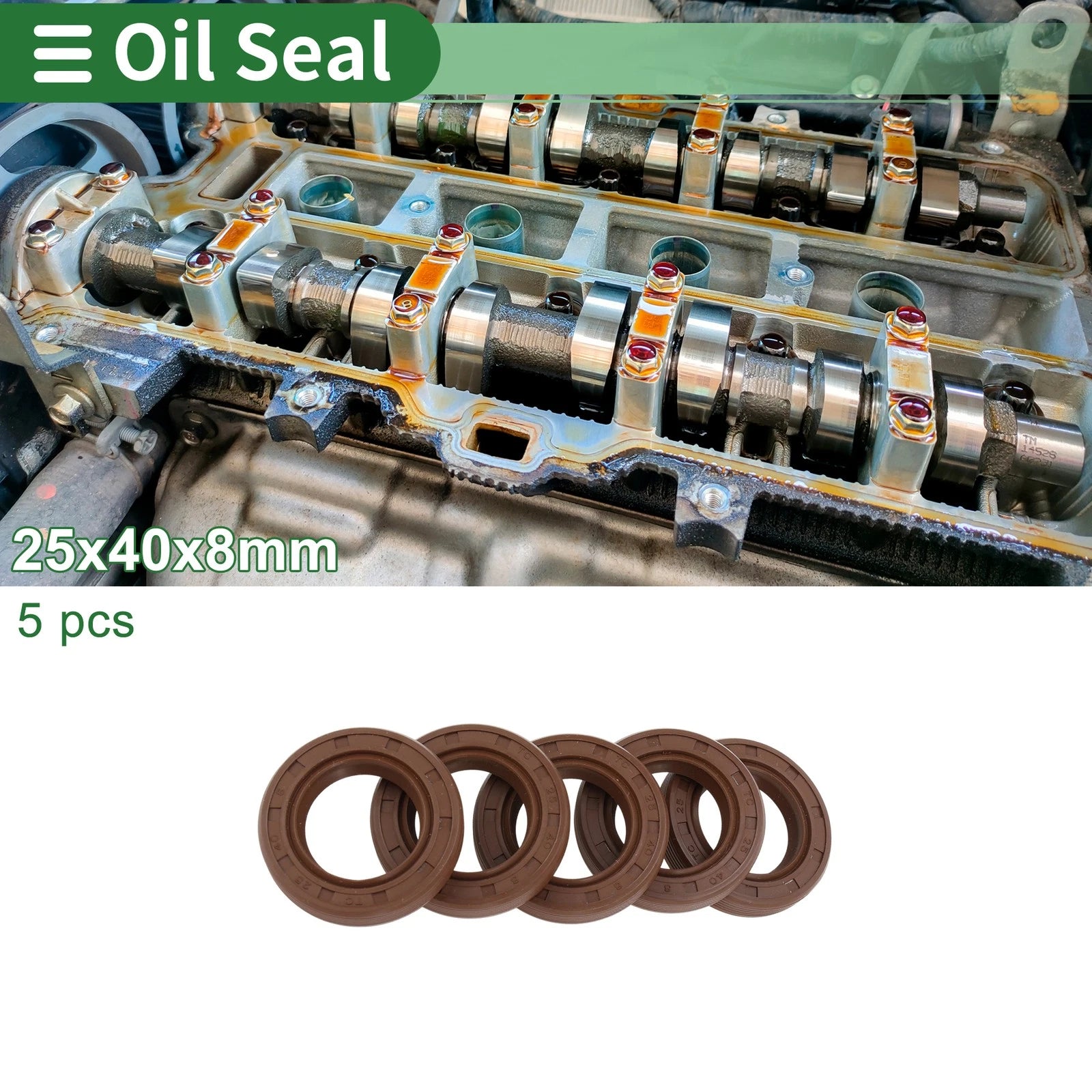Set of 5 Oil Seals FKM Rubber 25x40x8mm for High Pressure
