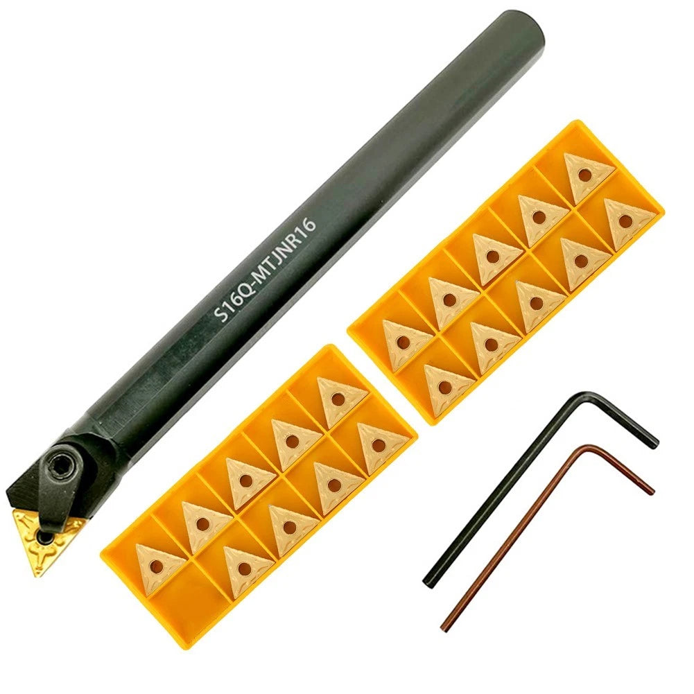 Boring Bar Holder S16QMTJNR16 Set with 10 TNMG331 Inserts for Machining