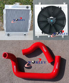 3 Row Aluminum Radiator & Fan & Red Hose for Datsun 1200 B110 (1970-1976)