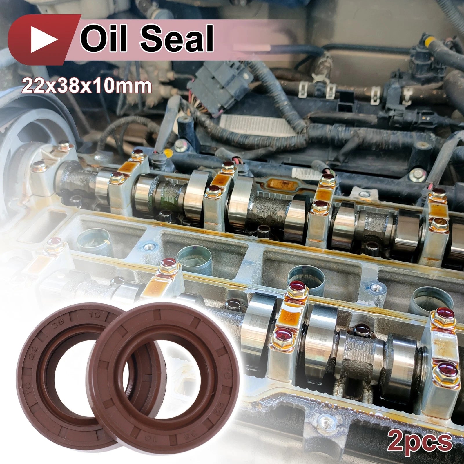 Set of 2 Oil Seal Rotary Shaft Seal FKM Rubber 22x38x10mm