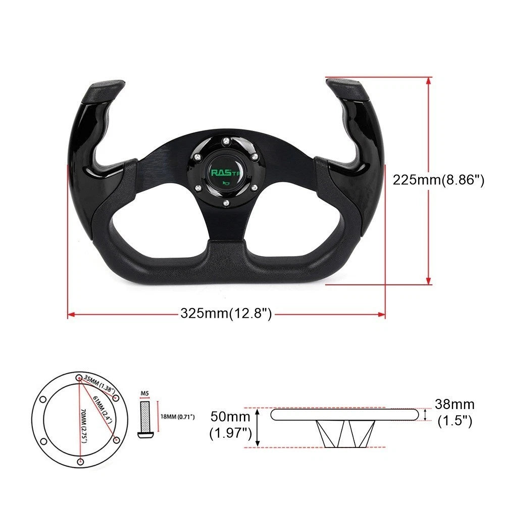 13" U-Shape Flat Drift Racing Steering Wheel for Universal 6 Hole (Fits Most)
