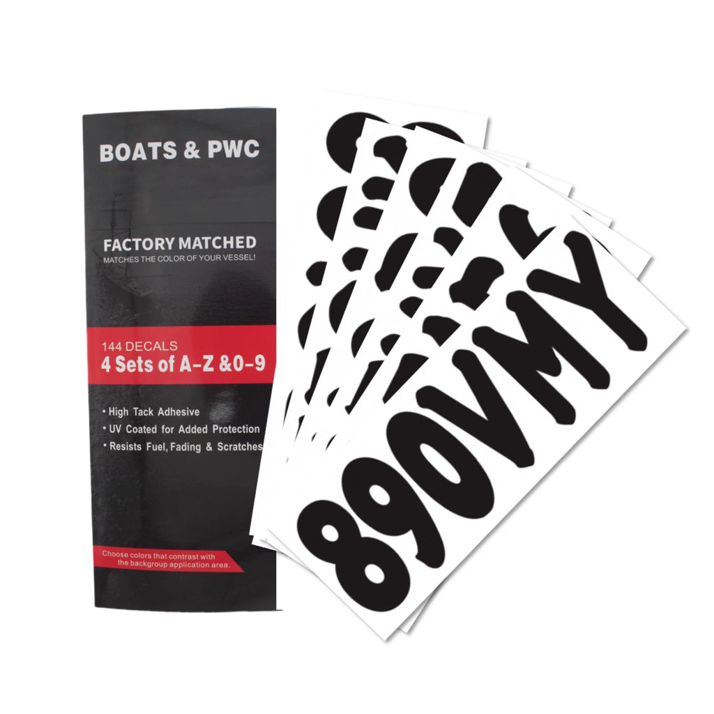 Boat Registration Sticker Decals A-Z Letters 0-9 Numbers Black