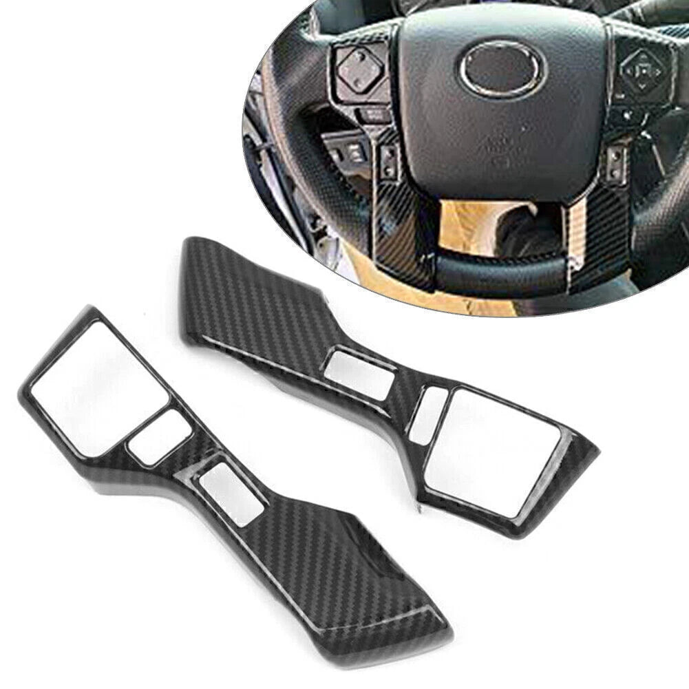2X Carbon Fiber Steering Wheel Button Cover Trim for Toyota Tacoma (2016–2019)
