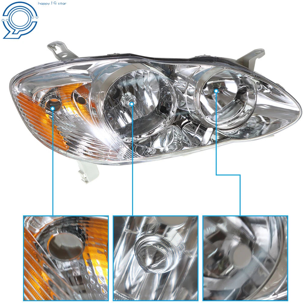 Set of 2 Chrome Headlights for Toyota Corolla (2003–2008)