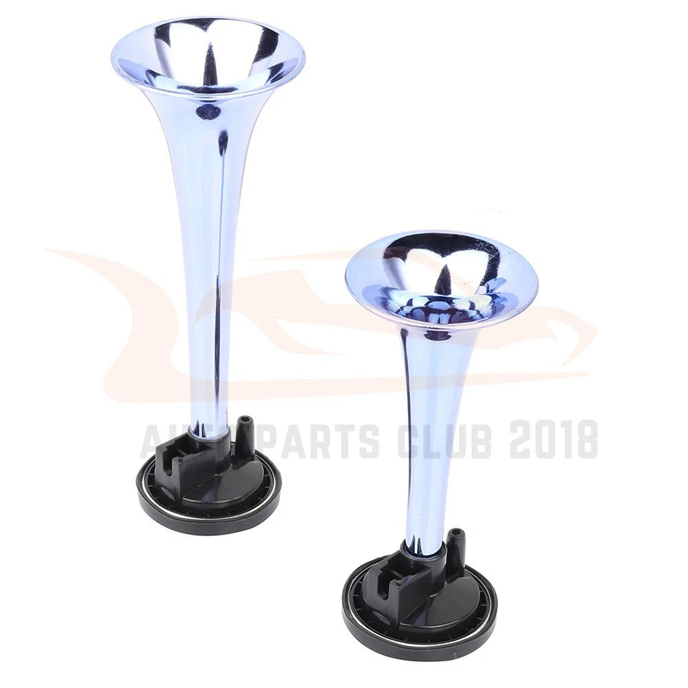 Dual Chrome Trumpet Air Horn Kit for Car Truck Boat Train