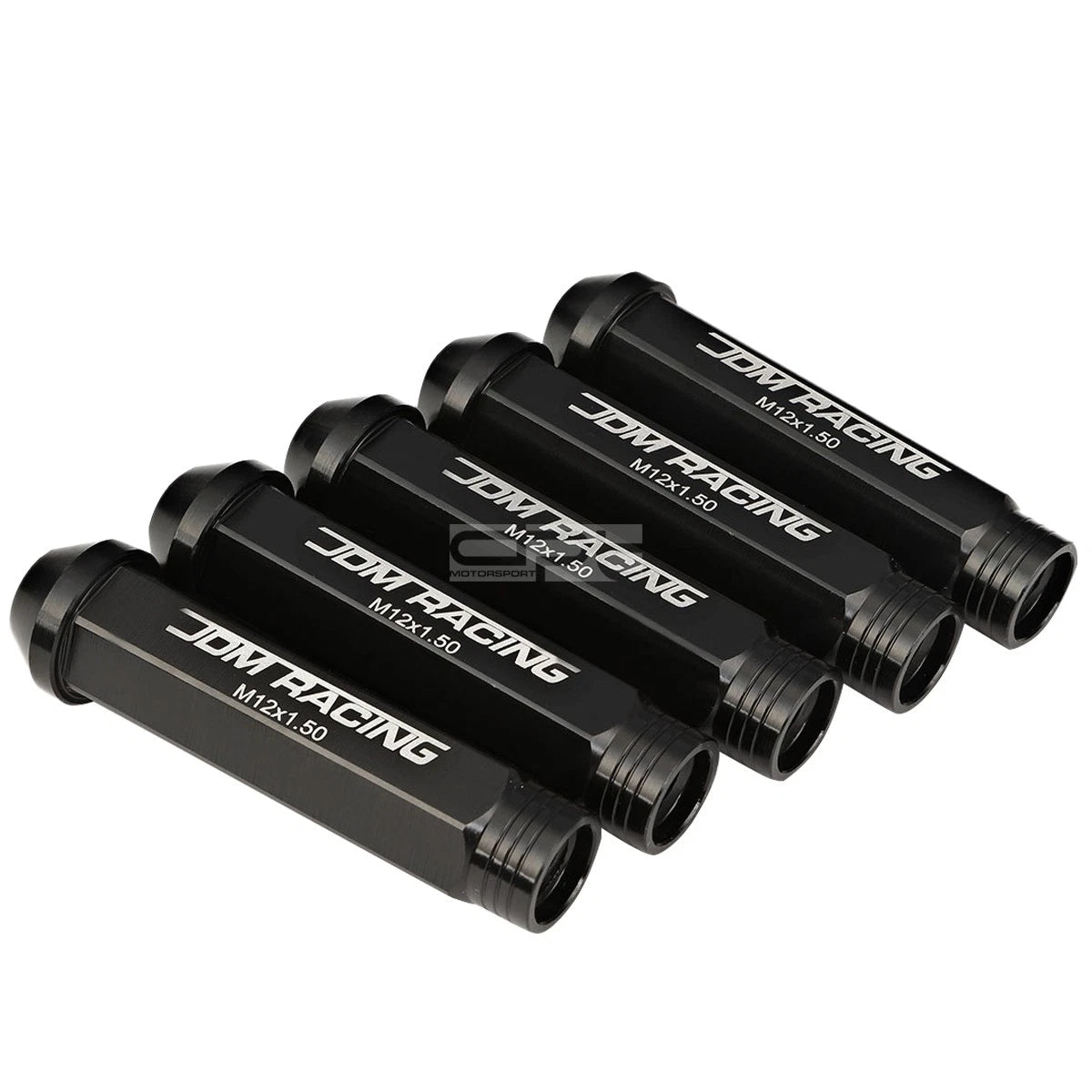 20x Open End M12x1.5 90mm Tall Black Aluminum Lug Nuts + Adapter