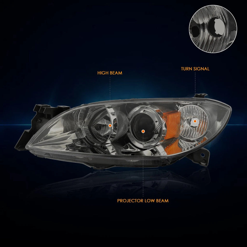 Smoked Lens Amber Corner Projector Headlights for Mazda 3 Sedan (2004–2009)