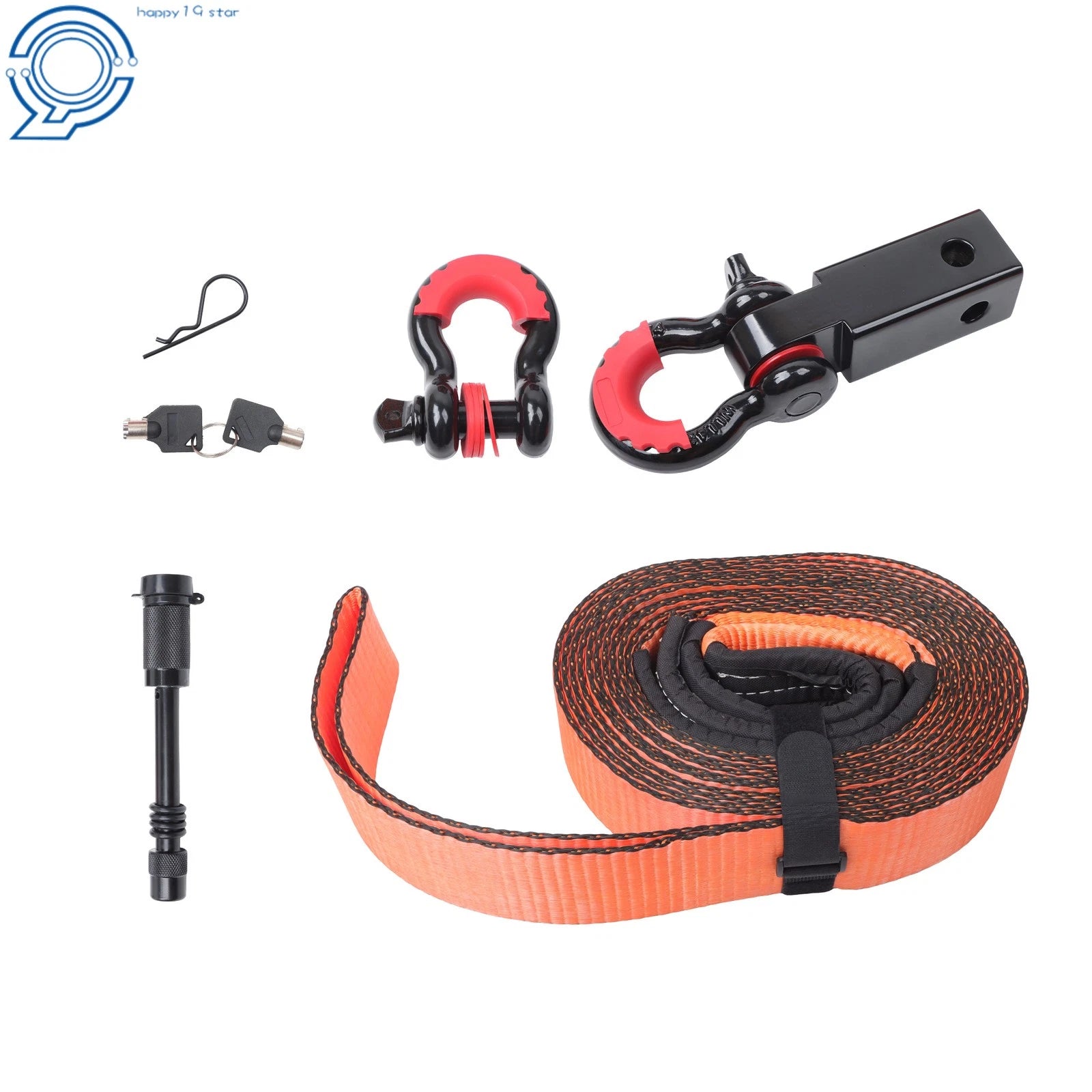 Tow Strap Kit with 2" Receiver & 3/4" D-Ring for Trucks (30' Length)
