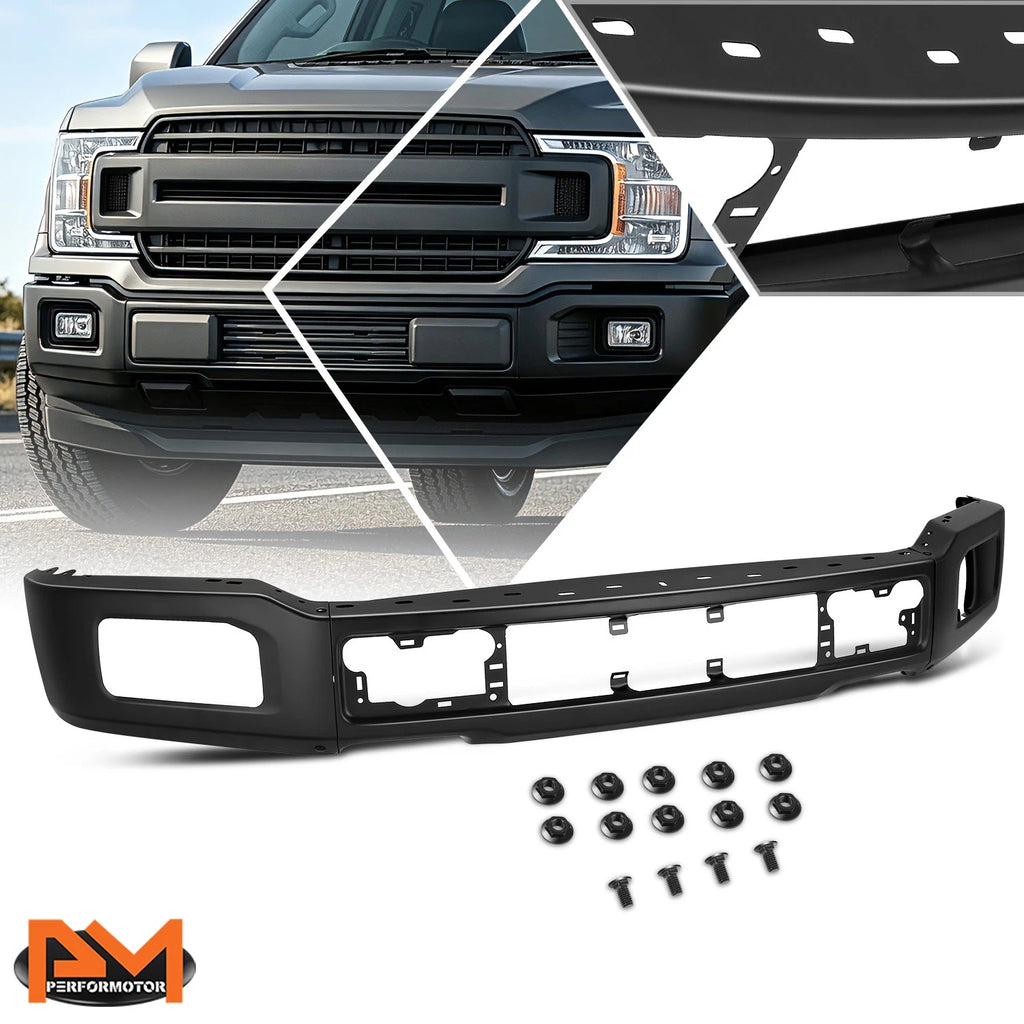 Steel Front Bumper Face Bar for Ford F-150 (2018–2020) w/ Fog Light Holes Black
