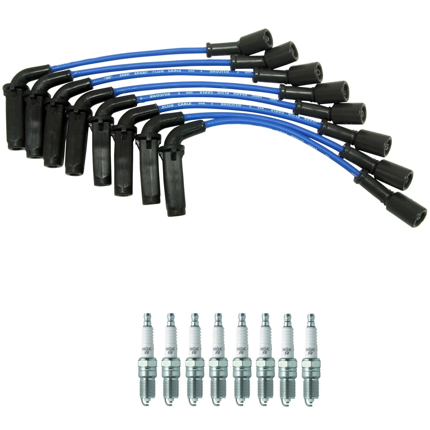 NGK Wire Set & 8 V-Power Spark Plugs for Express 3500, Sierra 2500 HD (2001–2007)