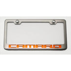 Polished Plate Frame w/Orange LED&"Camaro"&Brushed Face for 2010-13 Chevy Camaro
