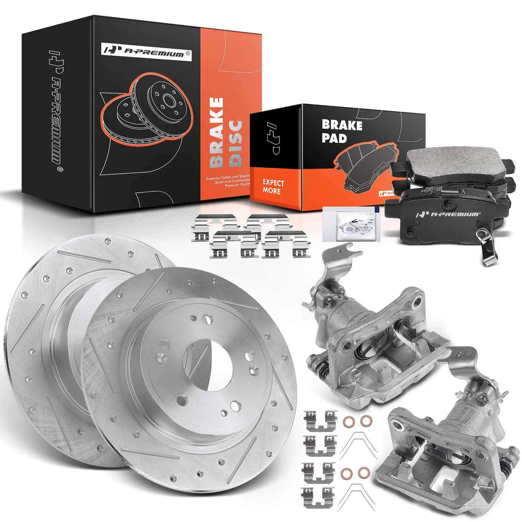 Set of 8 Rear Drilled Brake Rotors and Pads for Honda Accord Acura TSX