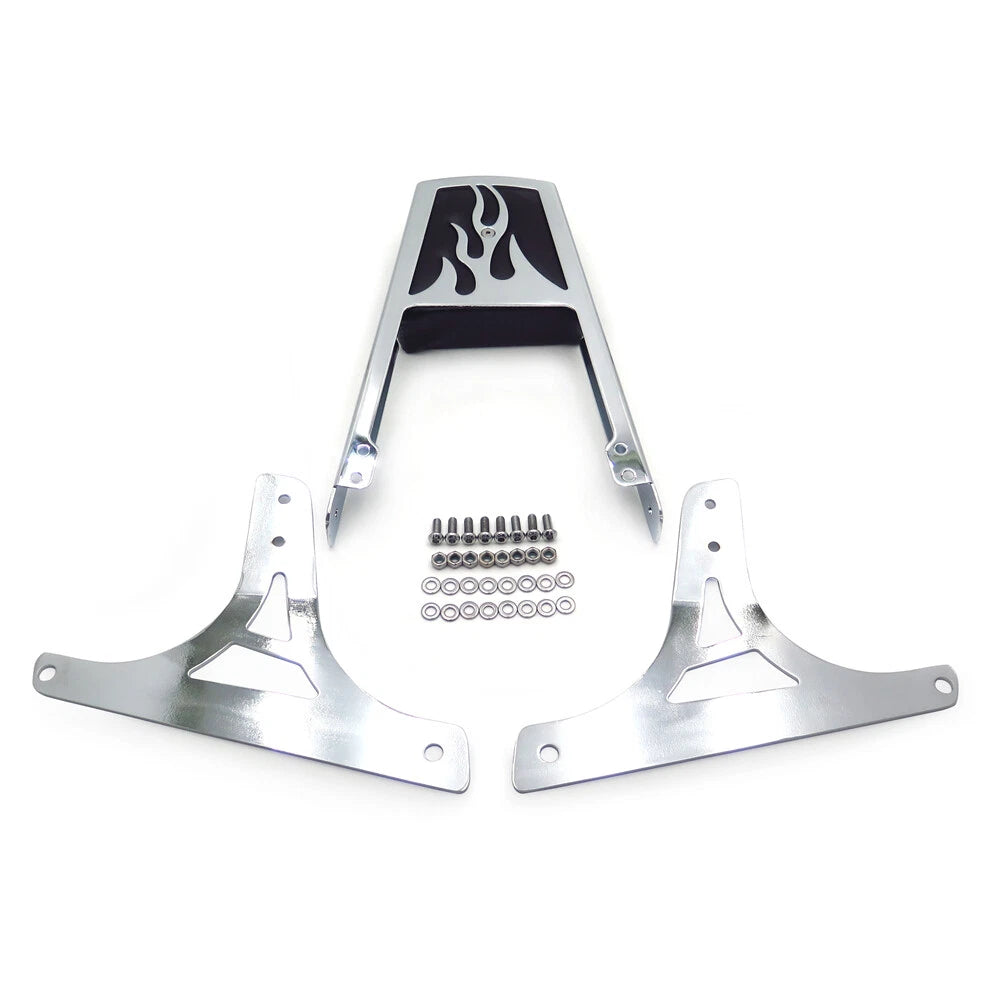 Chrome Flame Backrest Sissy Bar with Leather Pad for Harley Softail (1984–2023)