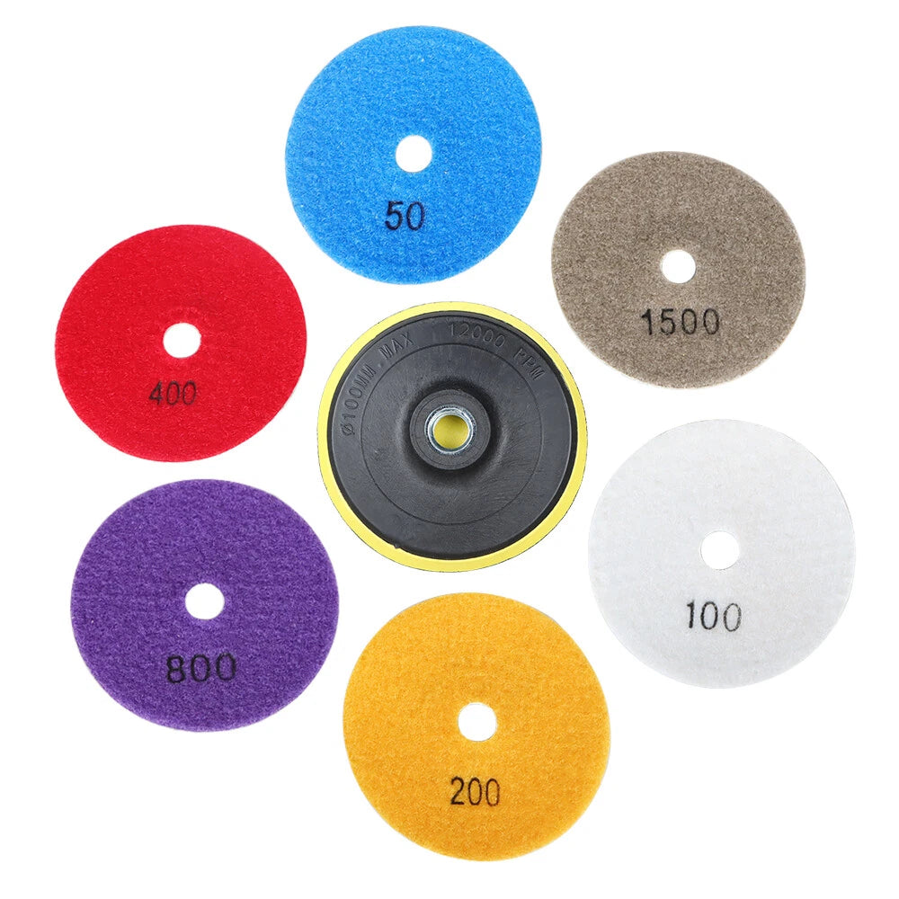 Set of 7 Wet Dry Diamond Polishing Pads for Granite Concrete Marble 4 Inch
