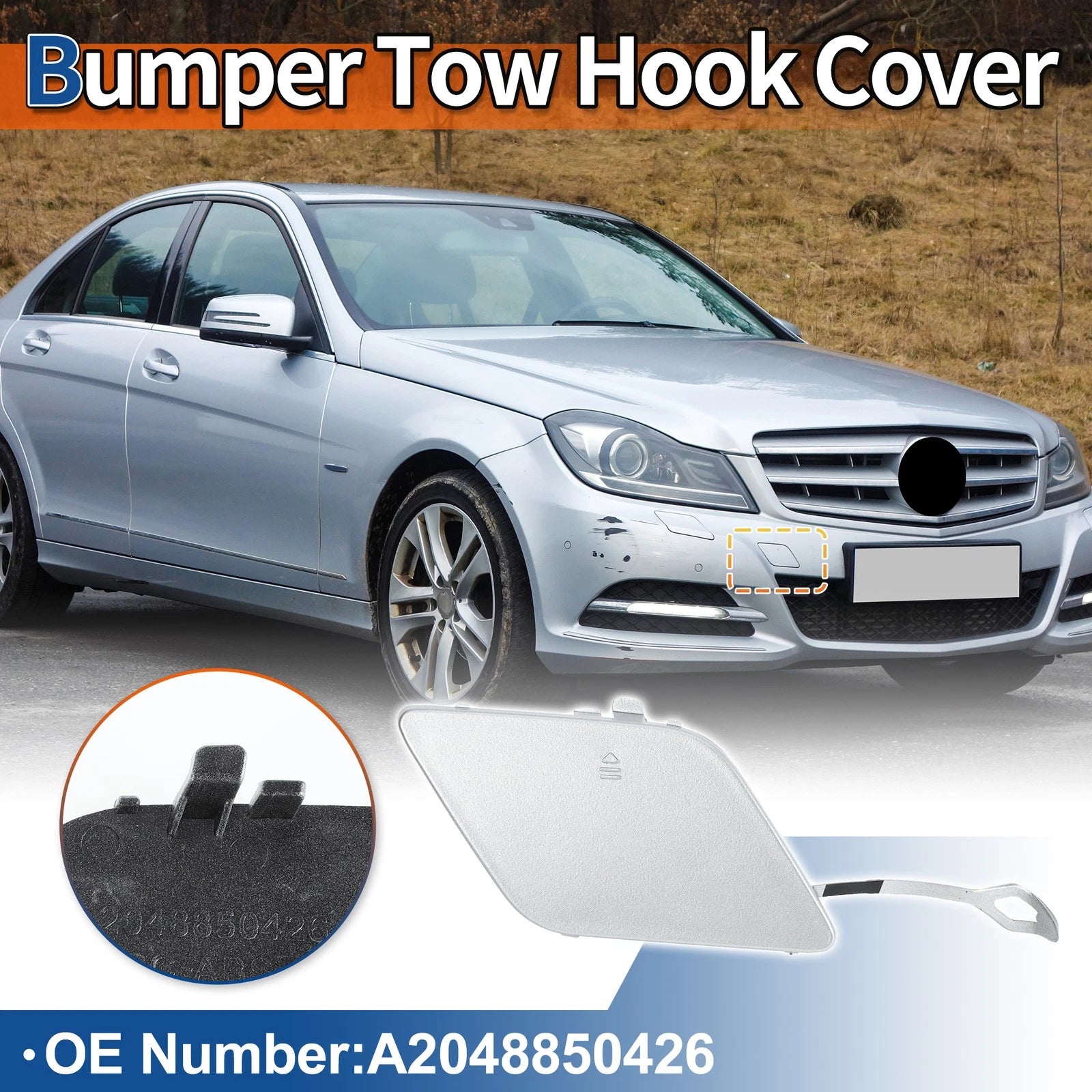 Tow Hook Cover for Mercedes-Benz (2012–2015) No.A2048850426 Silver Tone