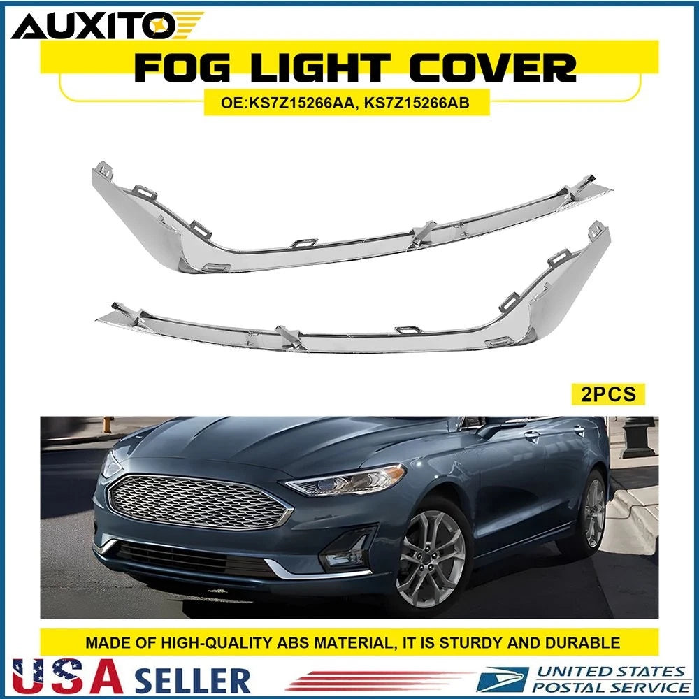 Set of 2 Front Bumper Fog Lamp Strip Trim for Ford Fusion (2019–2020) Chrome