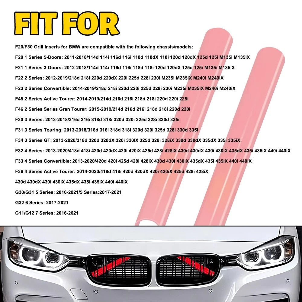 2X Front Car V Brace Grill Trim Strips Cover for BMW 1/2/3/4 Series (F20 F30)