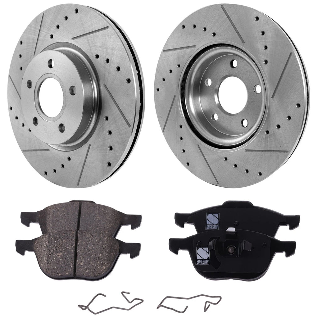 Front Brake Disc Rotors and Pads Kit for Ford Escape, C-Max, Volvo C30, C70, V50, S40