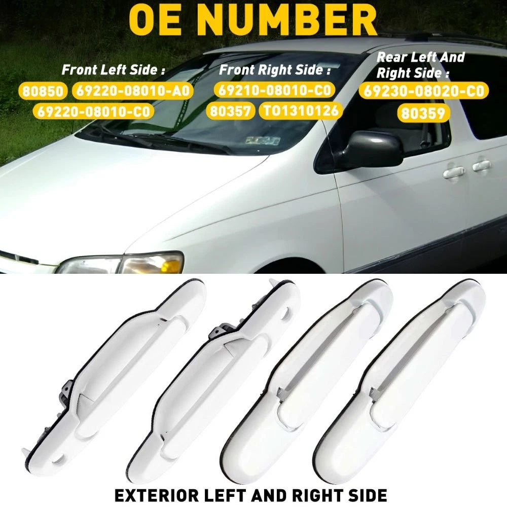 Set of 4 Exterior Door Handles for Toyota Sienna (1998–2003) - White