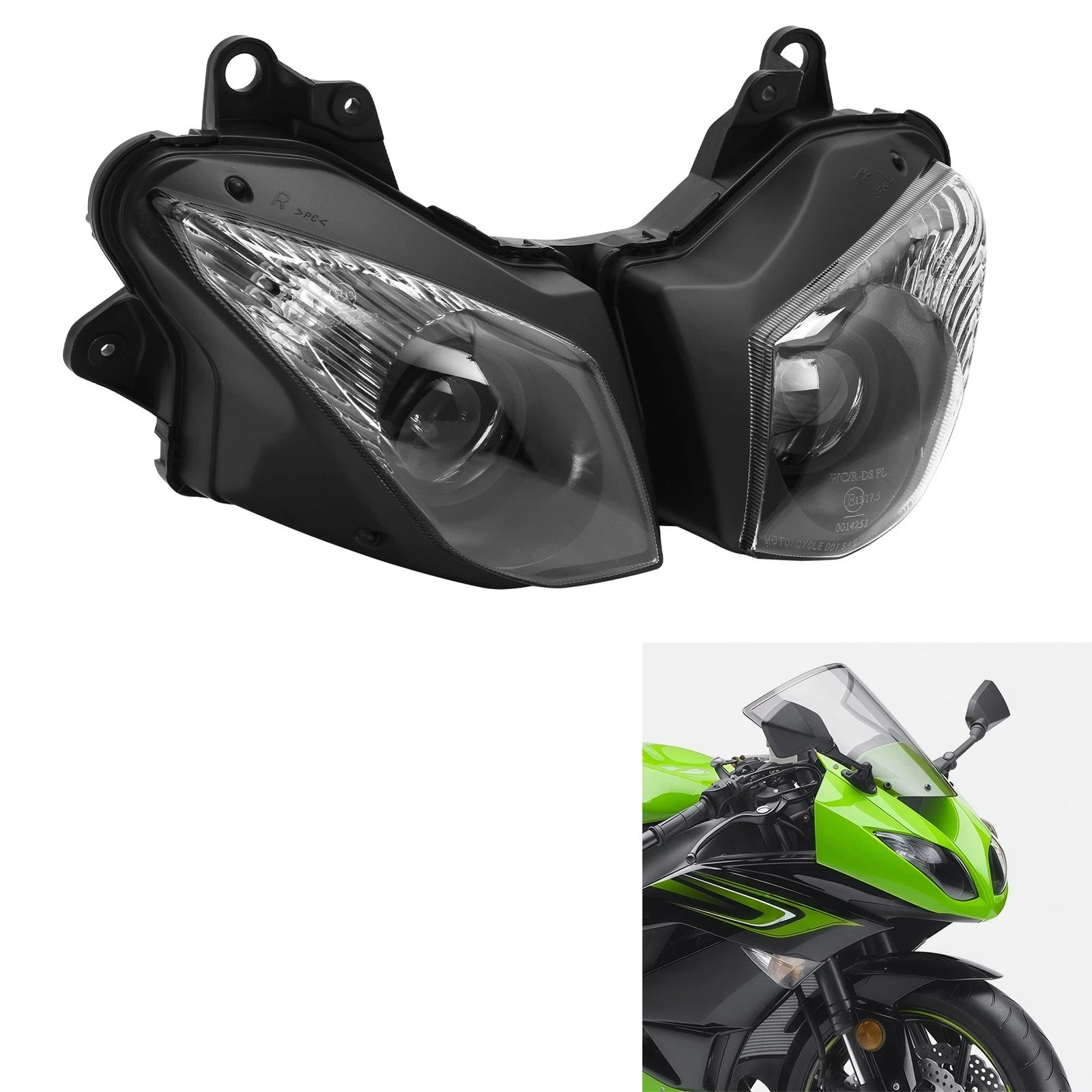Front Headlight Lamp Assembly for Kawasaki Ninja ZX6R (2009–2012) ZX10R (2008–2010)