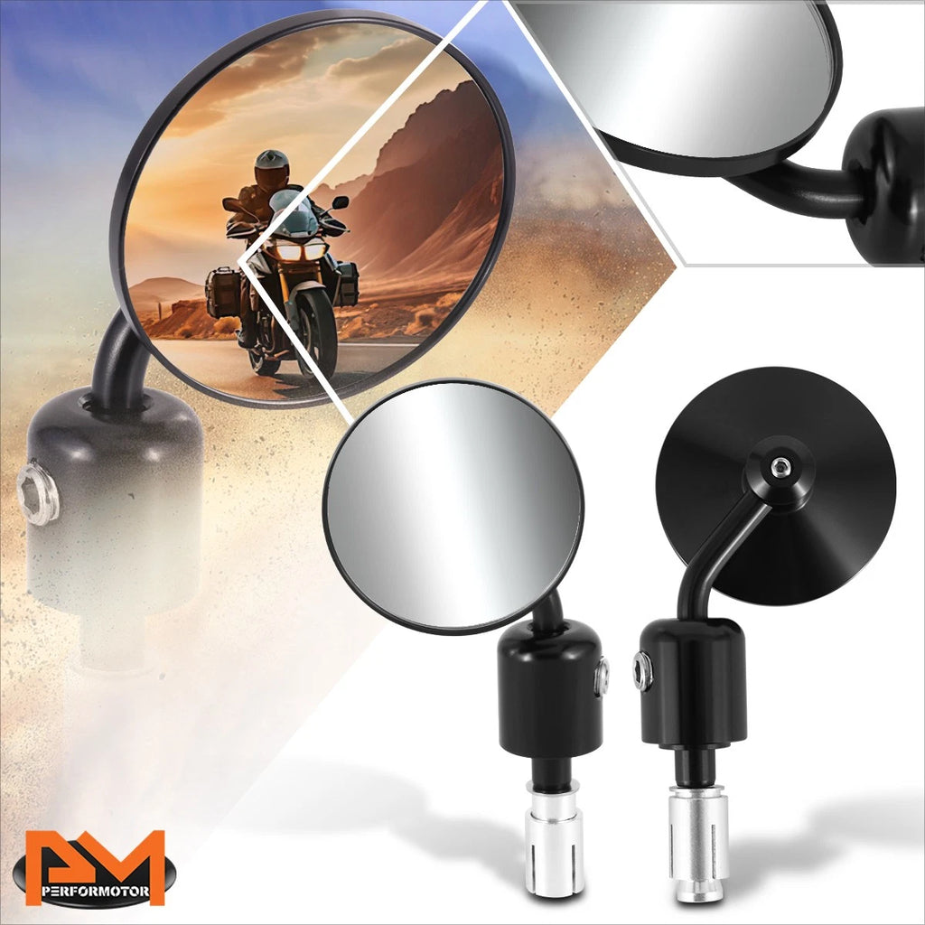Round Side Mirror Bar-end for Naked Bike Cruiser (Universal)