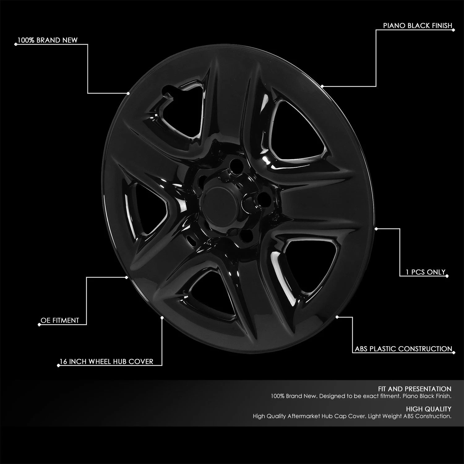 Set of 4 Gloss Black 17" Wheel Hubcaps for Toyota RAV4 (2006–2012)