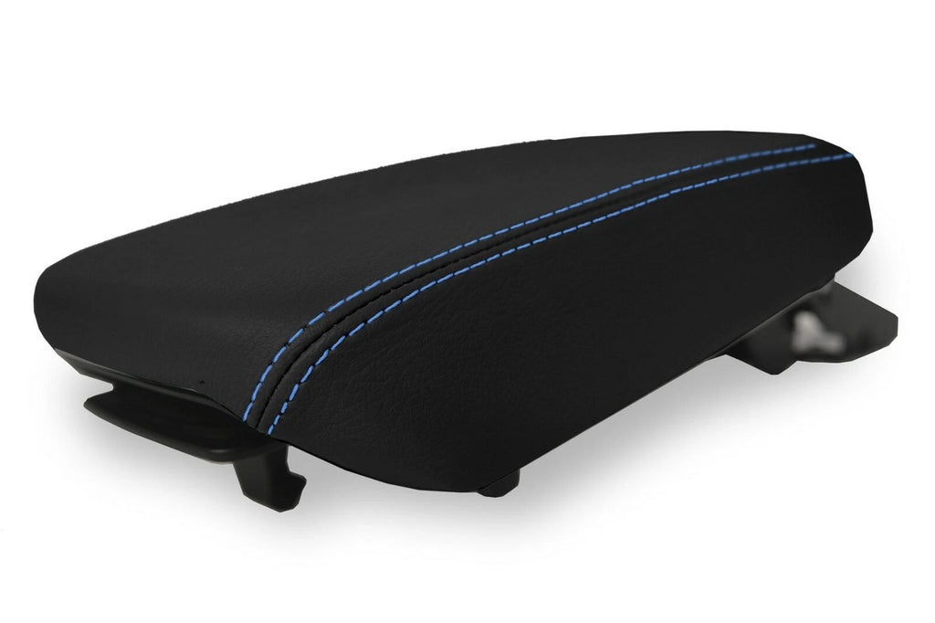 Leather Console Lid Armrest Cover for Hyundai Kona (2018–2020) Blue Stitch