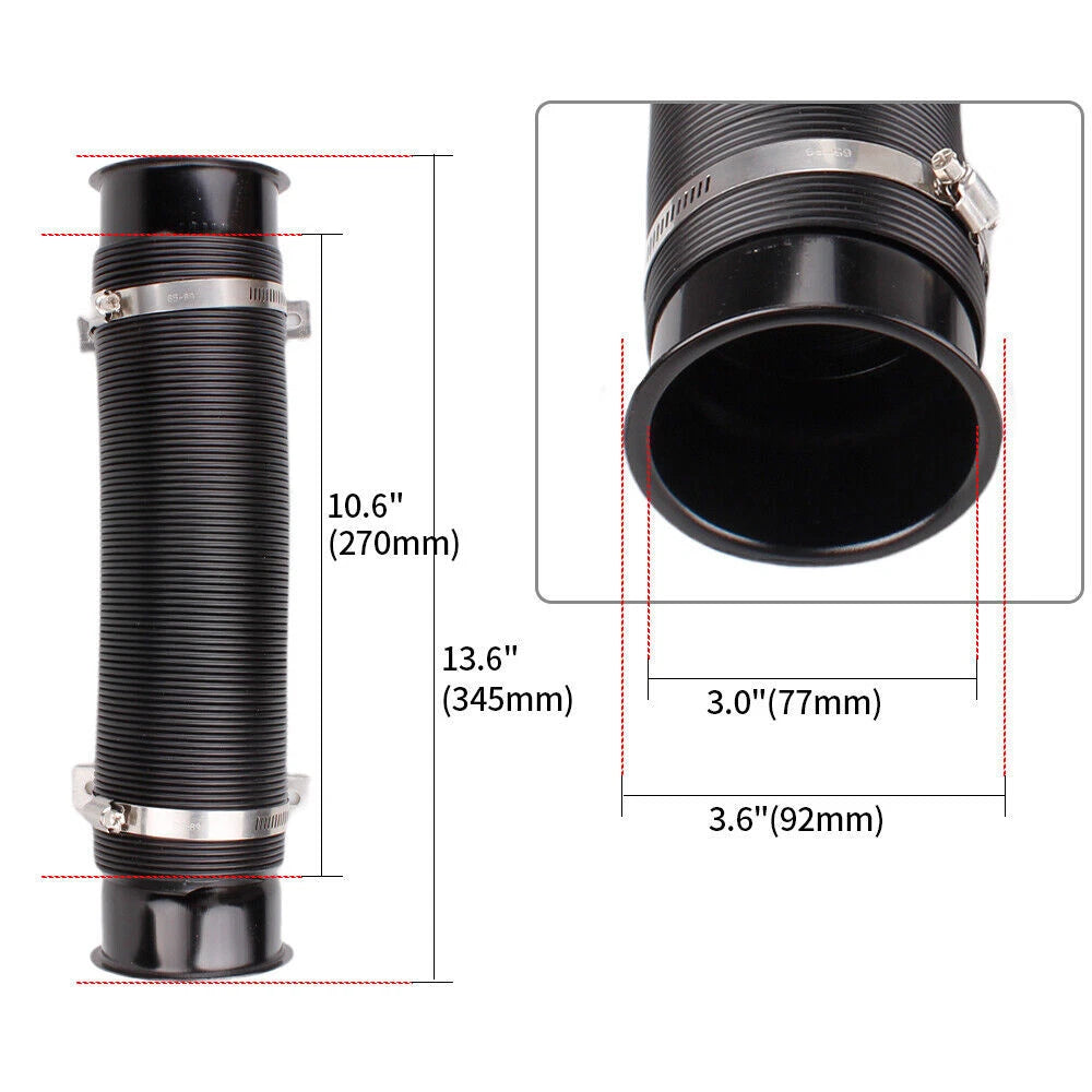 3" Flexible Cold Air Intake Hose Kit for Universal Fit