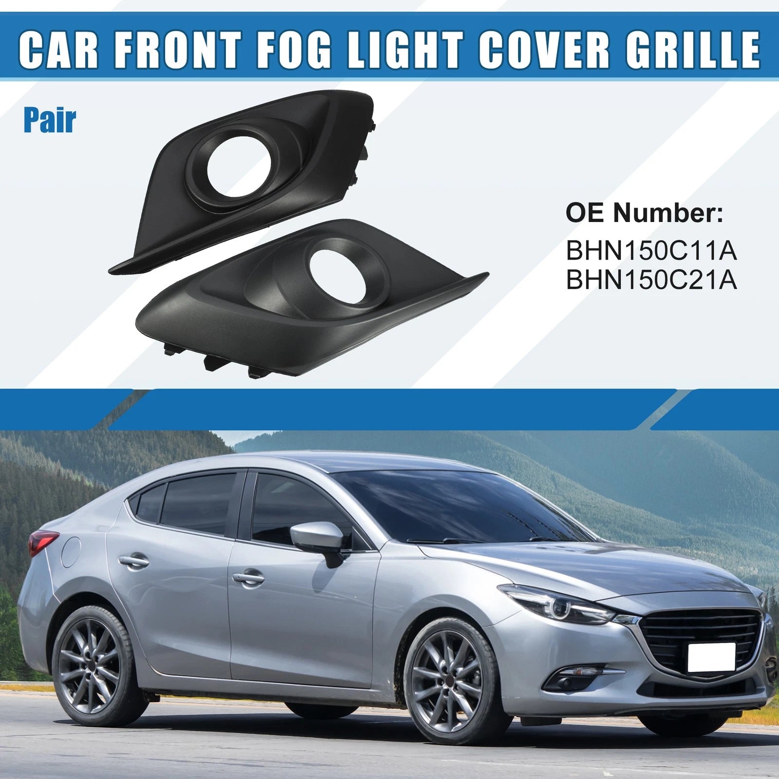 1 Pair Fog Light Grille Cover Trim No.BHN150C11A for Mazda 3 (2014–2015)