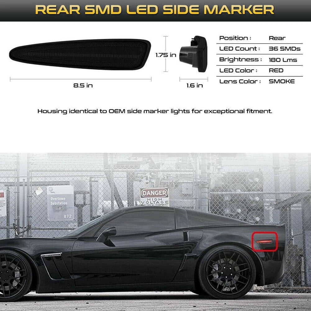 Smoked White LED Rear Bumper Side Marker Lights for Chevy Corvette C6 (2005–2013)