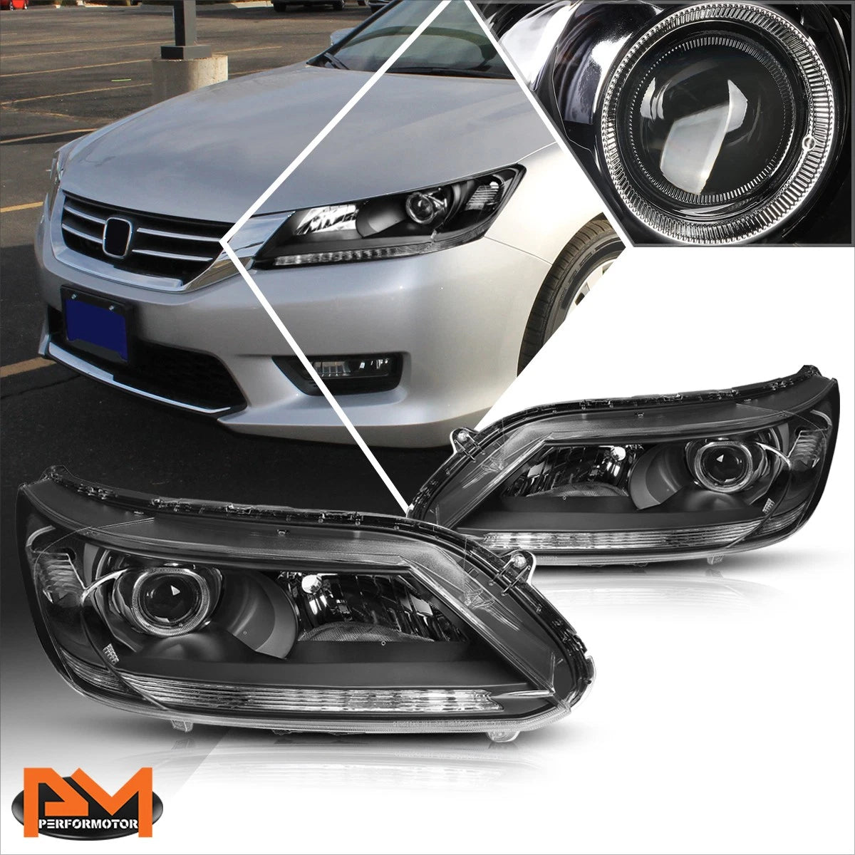 Projector Headlights for Honda Accord (2013–2015) Black Housing Clear Corner Pair