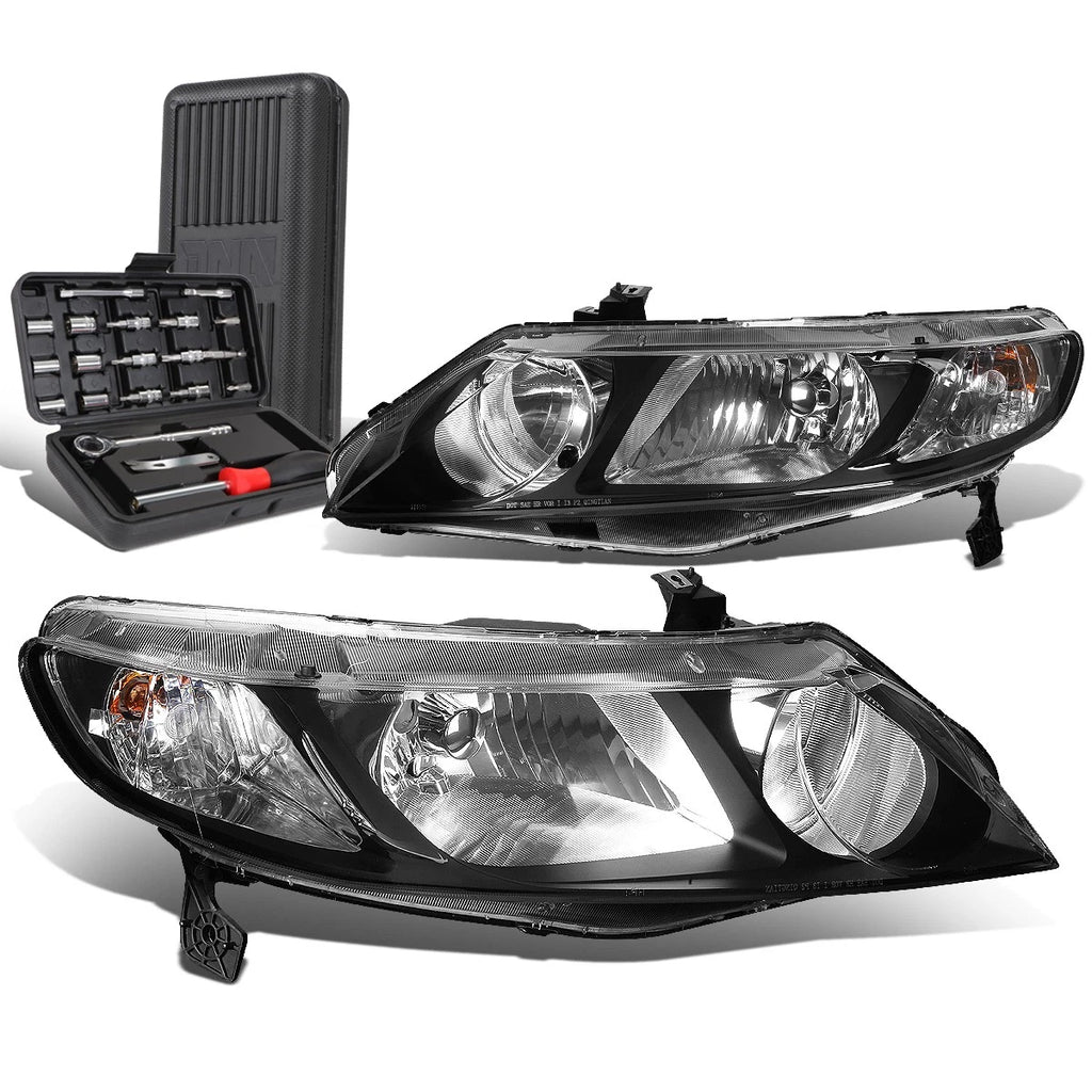 Pair of Black/Clear Signal Headlight Lamps for Honda Civic Sedan (2006–2011)